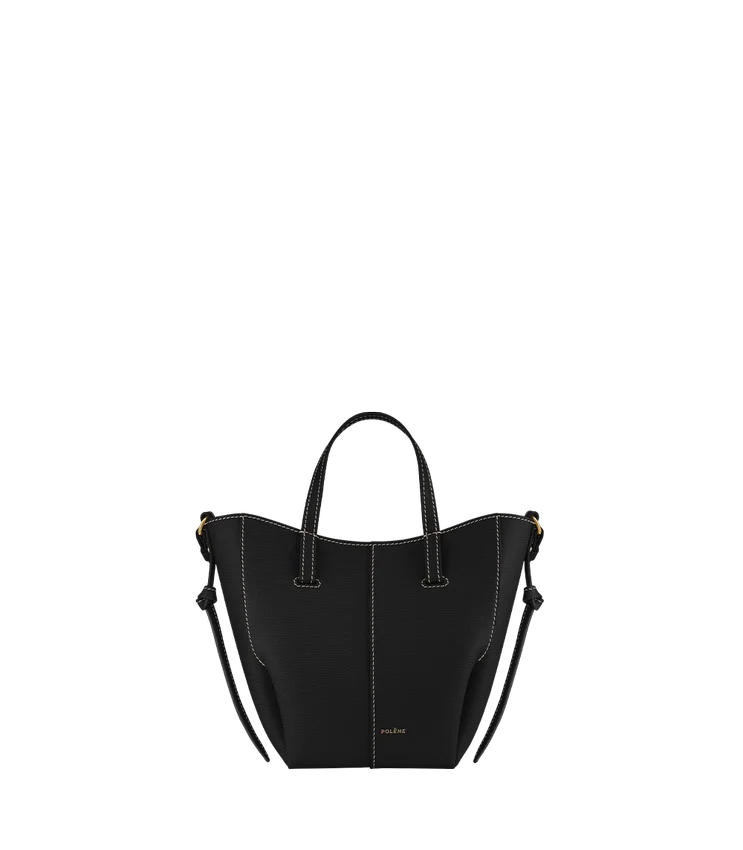 Cyme Tote Nano Edition Preto Texturado com Costura em Ecru