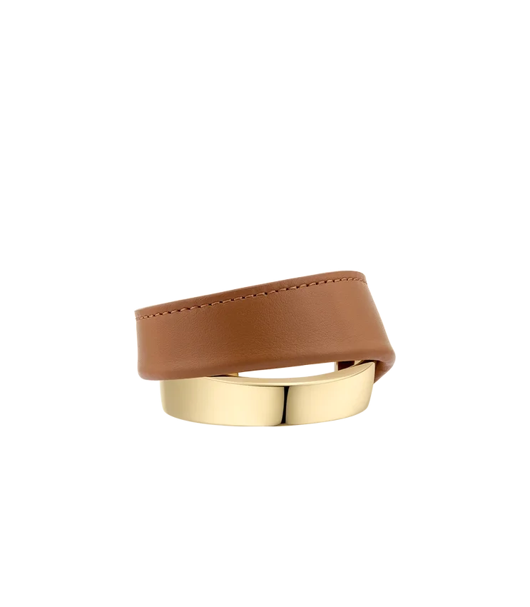 Pulseira Ormé, edição dourada com couro camel