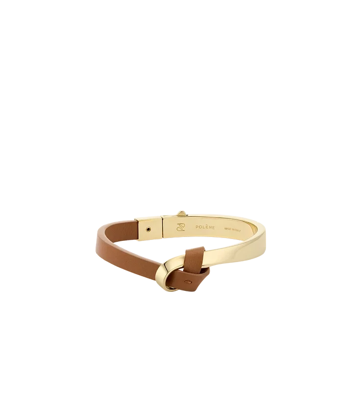 Pulseira Ormé Edition banhada a ouro com couro camel