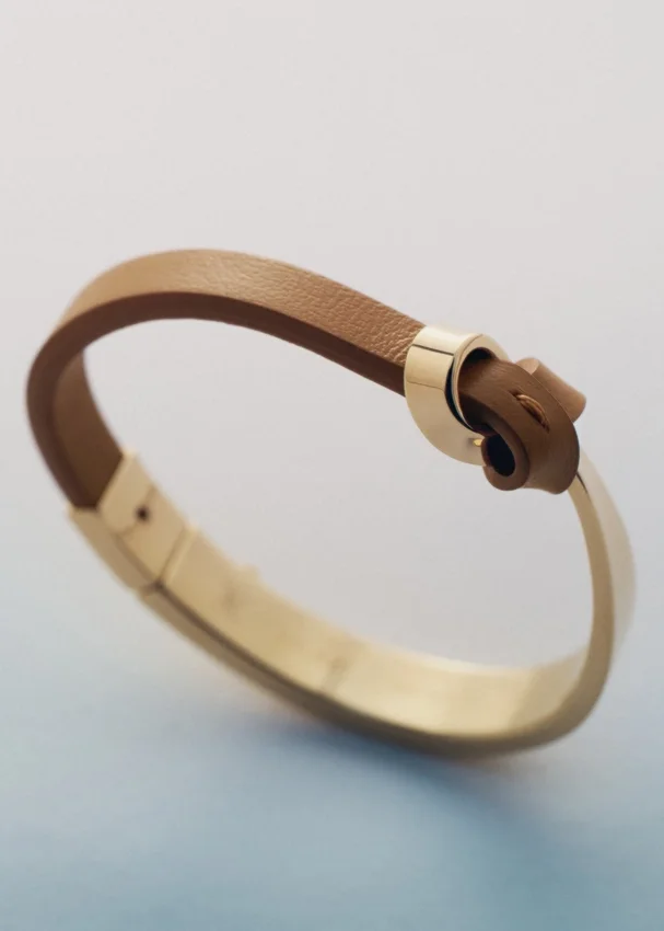 Pulseira Ormé Edition banhada a ouro com couro camel