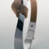 Pulseira Ormé Edition em prata rodiada com couro cinzento-acastanhado