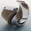 Pulseira Ormé Edition em prata rodiada com couro cinzento-acastanhado