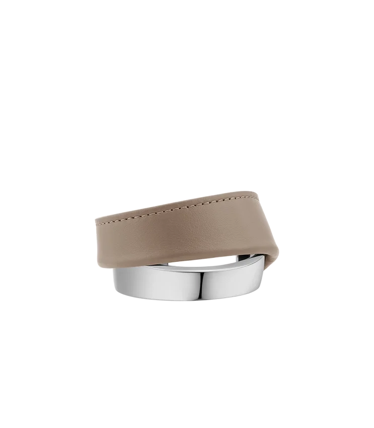 Pulseira Ormé Edition em prata rodiada com couro cinzento-acastanhado